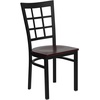 image:imageFlash Furniture Hercules Series Window Back Metal Restaurant Chair Modern Upholstered Armless Dining Chair for Restaurants and Kitchens BlackMahogany Wood SeatBlack Metal Frame