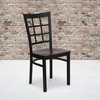 image:imageFlash Furniture Hercules Series Window Back Metal Restaurant Chair Modern Upholstered Armless Dining Chair for Restaurants and Kitchens BlackMahogany Wood SeatBlack Metal Frame