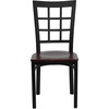 image:imageFlash Furniture Hercules Series Window Back Metal Restaurant Chair Modern Upholstered Armless Dining Chair for Restaurants and Kitchens BlackMahogany Wood SeatBlack Metal Frame