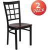image:imageFlash Furniture Hercules Series Window Back Metal Restaurant Chair Modern Upholstered Armless Dining Chair for Restaurants and Kitchens BlackMahogany Wood SeatBlack Metal Frame
