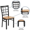 image:imageFlash Furniture Hercules Series Window Back Metal Restaurant Chair Modern Upholstered Armless Dining Chair for Restaurants and Kitchens BlackNatural Wood SeatBlack Metal Frame