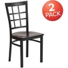 image:imageFlash Furniture Hercules Series Window Back Metal Restaurant Chair Modern Upholstered Armless Dining Chair for Restaurants and Kitchens BlackWalnut Wood SeatBlack Metal Frame