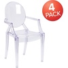 image:imageFlash Furniture IndoorOutdoor Ghost Accent and Dining Chair with Curved Arms and Contoured Seat Stackable Restaurant Chair Transparent CrystalPack of 4