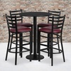 image:imageFlash Furniture Jamie 30 Round Mahogany Laminate Table Set with Round Base and 4 Ladder Back Metal Barstools  Black Vinyl SeatBlack TopBurgundy Vinyl Seat
