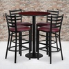 image:imageFlash Furniture Jamie 30 Round Mahogany Laminate Table Set with Round Base and 4 Ladder Back Metal Barstools  Black Vinyl SeatMahogany TopBurgundy Vinyl Seat
