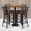 image:imageFlash Furniture Jamie 30 Round Mahogany Laminate Table Set with Round Base and 4 Ladder Back Metal Barstools  Black Vinyl SeatNatural TopBurgundy Vinyl Seat