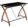 image:imageFlash Furniture Jude Tempered Glass Computer Desk with PullOut Keyboard Tray and Crisscross Frame Small Computer Desk for Home Office CherryClearBlack