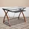 image:imageFlash Furniture Jude Tempered Glass Computer Desk with PullOut Keyboard Tray and Crisscross Frame Small Computer Desk for Home Office CherryClearClearCherry