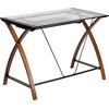 image:imageFlash Furniture Jude Tempered Glass Computer Desk with PullOut Keyboard Tray and Crisscross Frame Small Computer Desk for Home Office CherryClearClearCherry