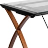 image:imageFlash Furniture Jude Tempered Glass Computer Desk with PullOut Keyboard Tray and Crisscross Frame Small Computer Desk for Home Office CherryClearClearCherry
