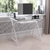 image:imageFlash Furniture Jude Tempered Glass Computer Desk with PullOut Keyboard Tray and Crisscross Frame Small Computer Desk for Home Office CherryClearWhite