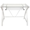 image:imageFlash Furniture Jude Tempered Glass Computer Desk with PullOut Keyboard Tray and Crisscross Frame Small Computer Desk for Home Office CherryClearWhite