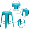 image:imageFlash Furniture Kai Commercial Grade 24 High Backless Black Metal IndoorOutdoor Counter Height Stool with Square SeatCrystal Tealblue