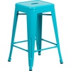 image:imageFlash Furniture Kai Commercial Grade 24 High Backless Black Metal IndoorOutdoor Counter Height Stool with Square SeatCrystal Tealblue