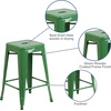 image:imageFlash Furniture Kai Commercial Grade 24 High Backless Black Metal IndoorOutdoor Counter Height Stool with Square SeatGreen
