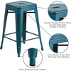 image:imageFlash Furniture Kai Commercial Grade 24 High Backless Black Metal IndoorOutdoor Counter Height Stool with Square SeatKelly Blueteal