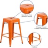 image:imageFlash Furniture Kai Commercial Grade 24 High Backless Black Metal IndoorOutdoor Counter Height Stool with Square SeatOrange