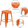 image:imageFlash Furniture Kai Commercial Grade 24 High Backless Black Metal IndoorOutdoor Counter Height Stool with Square SeatOrange