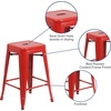 image:imageFlash Furniture Kai Commercial Grade 24 High Backless Black Metal IndoorOutdoor Counter Height Stool with Square SeatRed