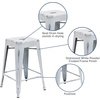 image:imageFlash Furniture Kai Commercial Grade 24 High Backless Black Metal IndoorOutdoor Counter Height Stool with Square SeatWhite