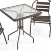 image:imageFlash Furniture Lila 235 Square Glass Metal Table with 2 Black Metal Aluminum Slat Stack ChairsBronze