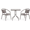 image:imageFlash Furniture Lila 235 Square Glass Metal Table with 2 Black Metal Aluminum Slat Stack ChairsBronze