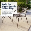 image:imageFlash Furniture Lila 235 Square Glass Metal Table with 2 Black Metal Aluminum Slat Stack ChairsBronze