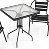 image:imageFlash Furniture Lila 235 Square Glass Metal Table with 2 Black Metal Aluminum Slat Stack ChairsClearBlack