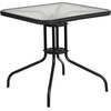 image:imageFlash Furniture Lila 3Piece 28 Square IndoorOutdoor Patio Table and Chairs Set Glass Metal Bistro Table and 2 Stacking Rattan Chairs BrownClearBlack