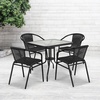 image:imageFlash Furniture Lila 3Piece 28 Square IndoorOutdoor Patio Table and Chairs Set Glass Metal Bistro Table and 2 Stacking Rattan Chairs BrownClearBlack
