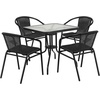 image:imageFlash Furniture Lila 3Piece 28 Square IndoorOutdoor Patio Table and Chairs Set Glass Metal Bistro Table and 2 Stacking Rattan Chairs BrownClearBlack