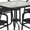 image:imageFlash Furniture Lila 3Piece 28 Square IndoorOutdoor Patio Table and Chairs Set Glass Metal Bistro Table and 2 Stacking Rattan Chairs BrownClearBlack