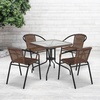image:imageFlash Furniture Lila 3Piece 28 Square IndoorOutdoor Patio Table and Chairs Set Glass Metal Bistro Table and 2 Stacking Rattan Chairs BrownClearDark Brown