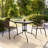 image:imageFlash Furniture Lila 3Piece 28 Square IndoorOutdoor Patio Table and Chairs Set Glass Metal Bistro Table and 2 Stacking Rattan Chairs BrownClearDark Brown