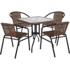 image:imageFlash Furniture Lila 3Piece 28 Square IndoorOutdoor Patio Table and Chairs Set Glass Metal Bistro Table and 2 Stacking Rattan Chairs BrownClearDark Brown