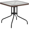 image:imageFlash Furniture Lila 3Piece 28 Square IndoorOutdoor Patio Table and Chairs Set Glass Metal Bistro Table and 2 Stacking Rattan Chairs BrownClearDark Brown