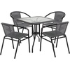 image:imageFlash Furniture Lila 3Piece 28 Square IndoorOutdoor Patio Table and Chairs Set Glass Metal Bistro Table and 2 Stacking Rattan Chairs BrownClearGray
