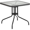 image:imageFlash Furniture Lila 3Piece 28 Square IndoorOutdoor Patio Table and Chairs Set Glass Metal Bistro Table and 2 Stacking Rattan Chairs BrownClearGray