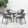 image:imageFlash Furniture Lila 3Piece 28 Square IndoorOutdoor Patio Table and Chairs Set Glass Metal Bistro Table and 2 Stacking Rattan Chairs BrownClearGray