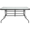 image:imageFlash Furniture Lila 7Piece Glass Patio Table and Chairs Set Outdoor Patio Dining Set with Rectangular Table and 6 Slat Back Patio Chairs Black5 Piece Set