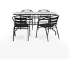 image:imageFlash Furniture Lila 7Piece Glass Patio Table and Chairs Set Outdoor Patio Dining Set with Rectangular Table and 6 Slat Back Patio Chairs Black5 Piece Set