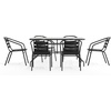 image:imageFlash Furniture Lila 7Piece Glass Patio Table and Chairs Set Outdoor Patio Dining Set with Rectangular Table and 6 Slat Back Patio Chairs Black7 Piece Set
