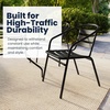 image:imageFlash Furniture Lila 7Piece Glass Patio Table and Chairs Set Outdoor Patio Dining Set with Rectangular Table and 6 Slat Back Patio Chairs Black7 Piece Set