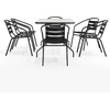 image:imageFlash Furniture Lila 7Piece Glass Patio Table and Chairs Set Outdoor Patio Dining Set with Rectangular Table and 6 Slat Back Patio Chairs Black7 Piece Set