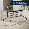 image:imageFlash Furniture Lila 7Piece Glass Patio Table and Chairs Set Outdoor Patio Dining Set with Rectangular Table and 6 Slat Back Patio Chairs Black7 Piece Set