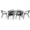image:imageFlash Furniture Lila 7Piece Glass Patio Table and Chairs Set Outdoor Patio Dining Set with Rectangular Table and 6 Slat Back Patio Chairs Black7 Piece Set