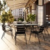 image:imageFlash Furniture Lila 7Piece Glass Patio Table and Chairs Set Outdoor Patio Dining Set with Rectangular Table and 6 Slat Back Patio Chairs Black7 Piece Set