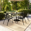 image:imageFlash Furniture Lila 7Piece Glass Patio Table and Chairs Set Outdoor Patio Dining Set with Rectangular Table and 6 Slat Back Patio Chairs Black7 Piece Set