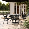 image:imageFlash Furniture Lila Commercial 5Piece Outdoor Dining Set Tempered Glass Patio Table with Umbrella Hole 4 Triple Slat Chairs 47 Black