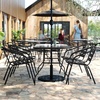 image:imageFlash Furniture Lila Commercial 5Piece Outdoor Dining Set Tempered Glass Patio Table with Umbrella Hole 4 Triple Slat Chairs 47 Black